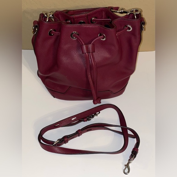 Rebecca Minkoff burgundy pebble leather crossbody bucket bag - Picture 2 of 10